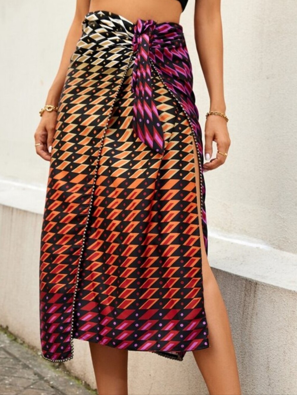Zara Multicolor Asymmetrical Knot Wrap Skirt